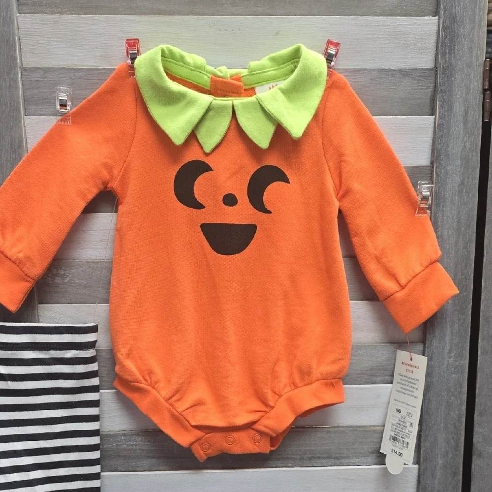 Infant Orange Pumpkin Halloween Bodysuit & Stripe Pants | Cat & Jack | Newborn